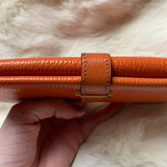 Hermes Bearn tri-fold leather wallet orange gold hardware - Picture 6 of 16